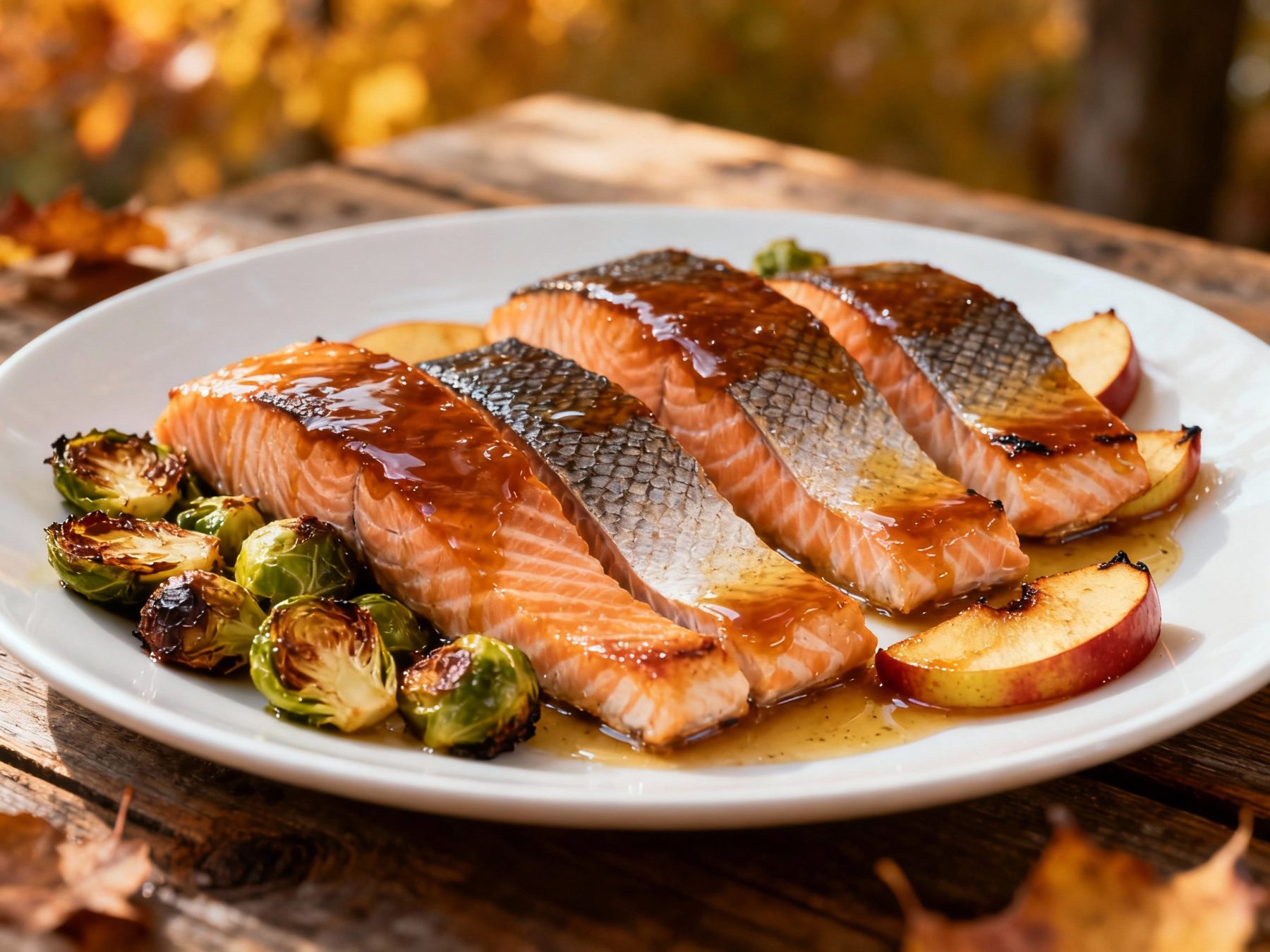 2. Pan-Seared Salmon with Apple Cider Brown Butter and Roasted Brussels Sprouts