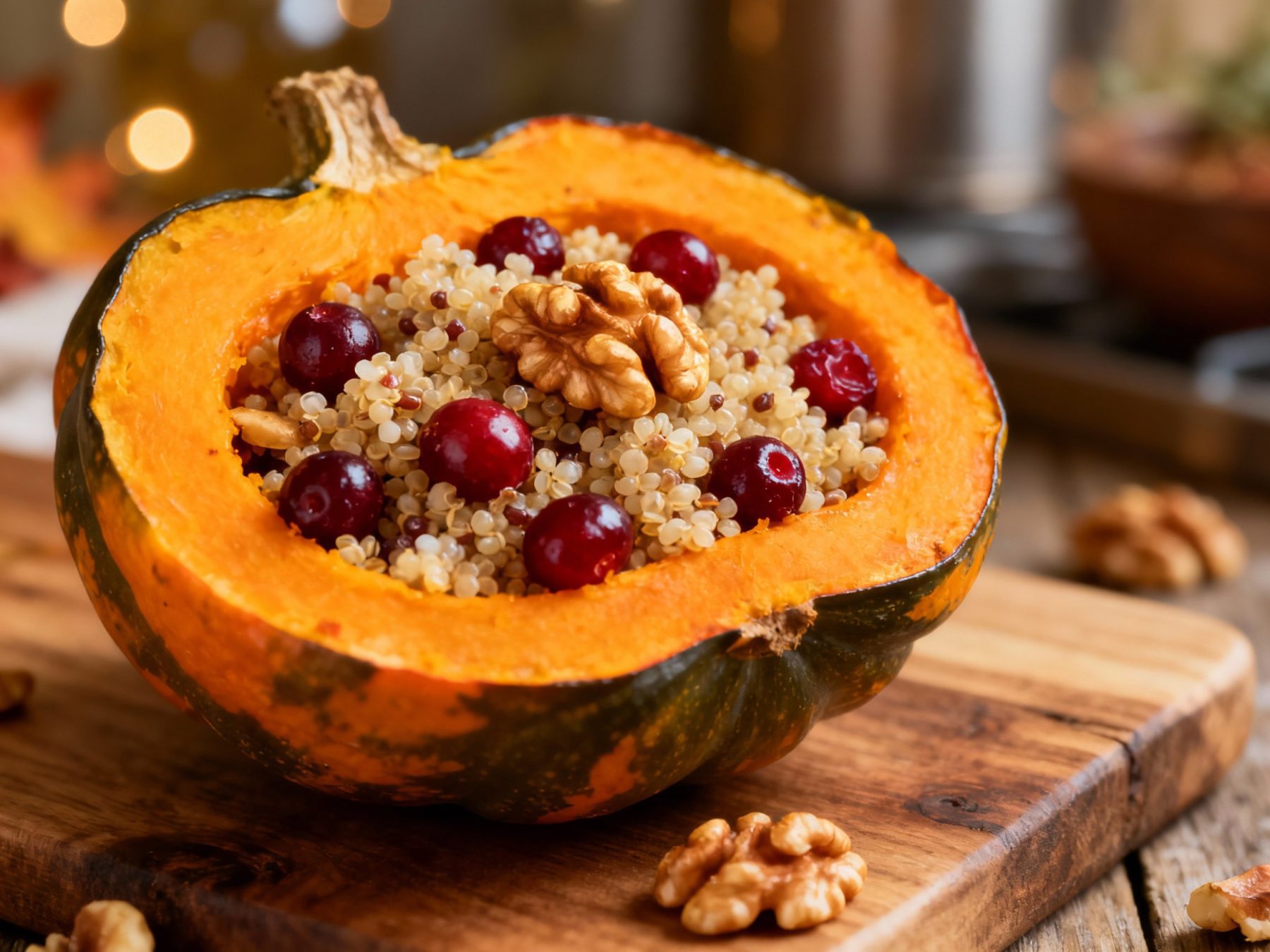 9. Acorn Squash Stuffed with Quinoa, Cranberries, and Walnuts