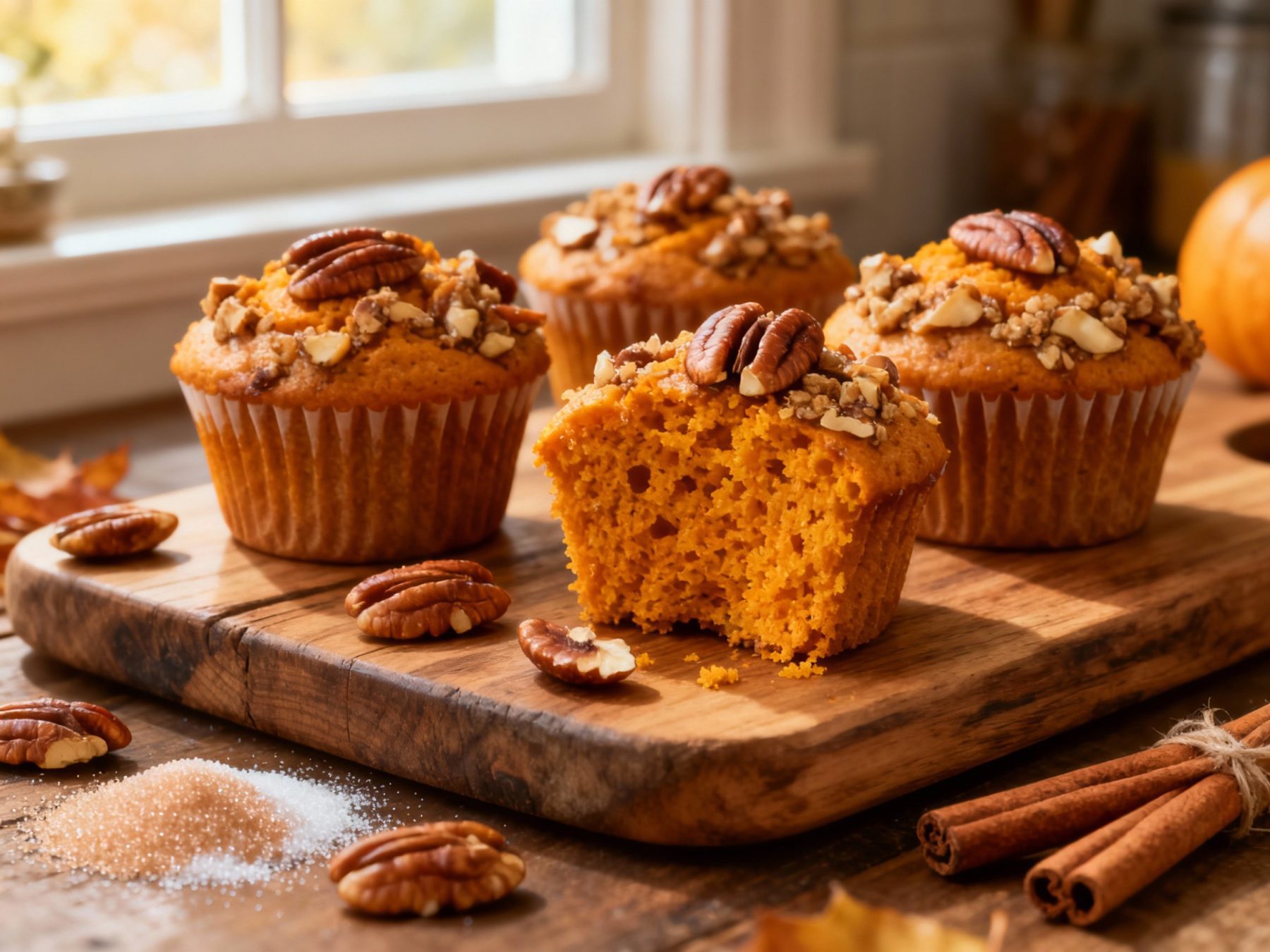 Pumpkin Muffins with Crunchy Pecan Topping