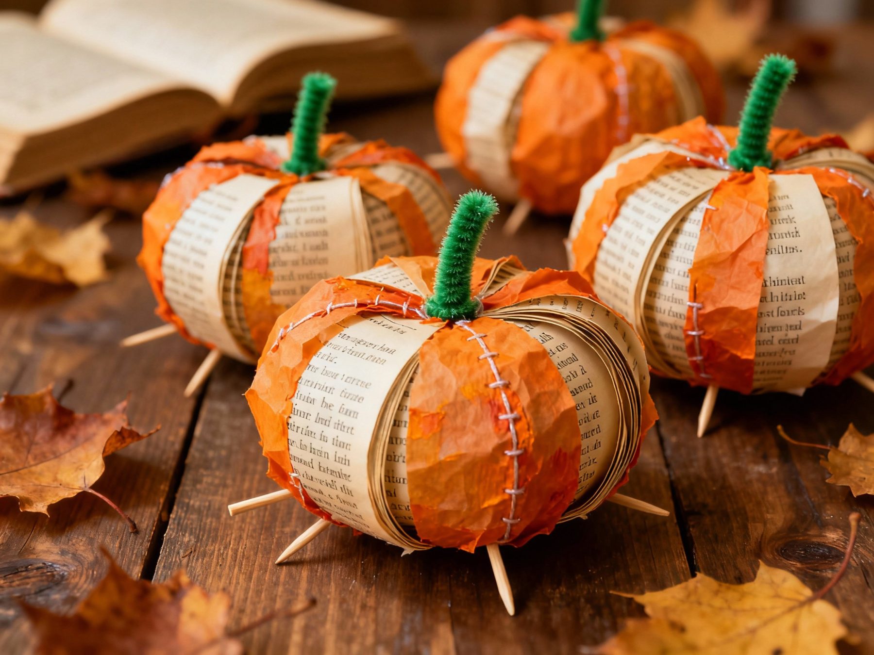 Idea 13: Vintage Book Page Pumpkins